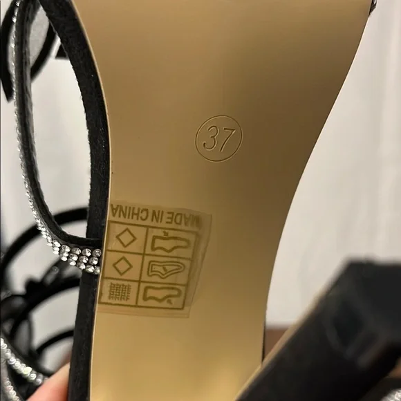 Elegant Black Strappy Heels with Rhinestone Accents - Picture 9 of 9